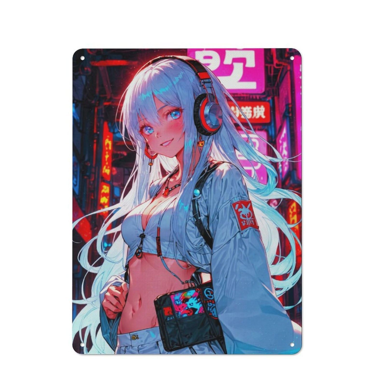 Junmoney Music Neon Woman Printed Metal Sign 40X30cm For Pub Or Café, With Clear Industrial Wall Decor Character