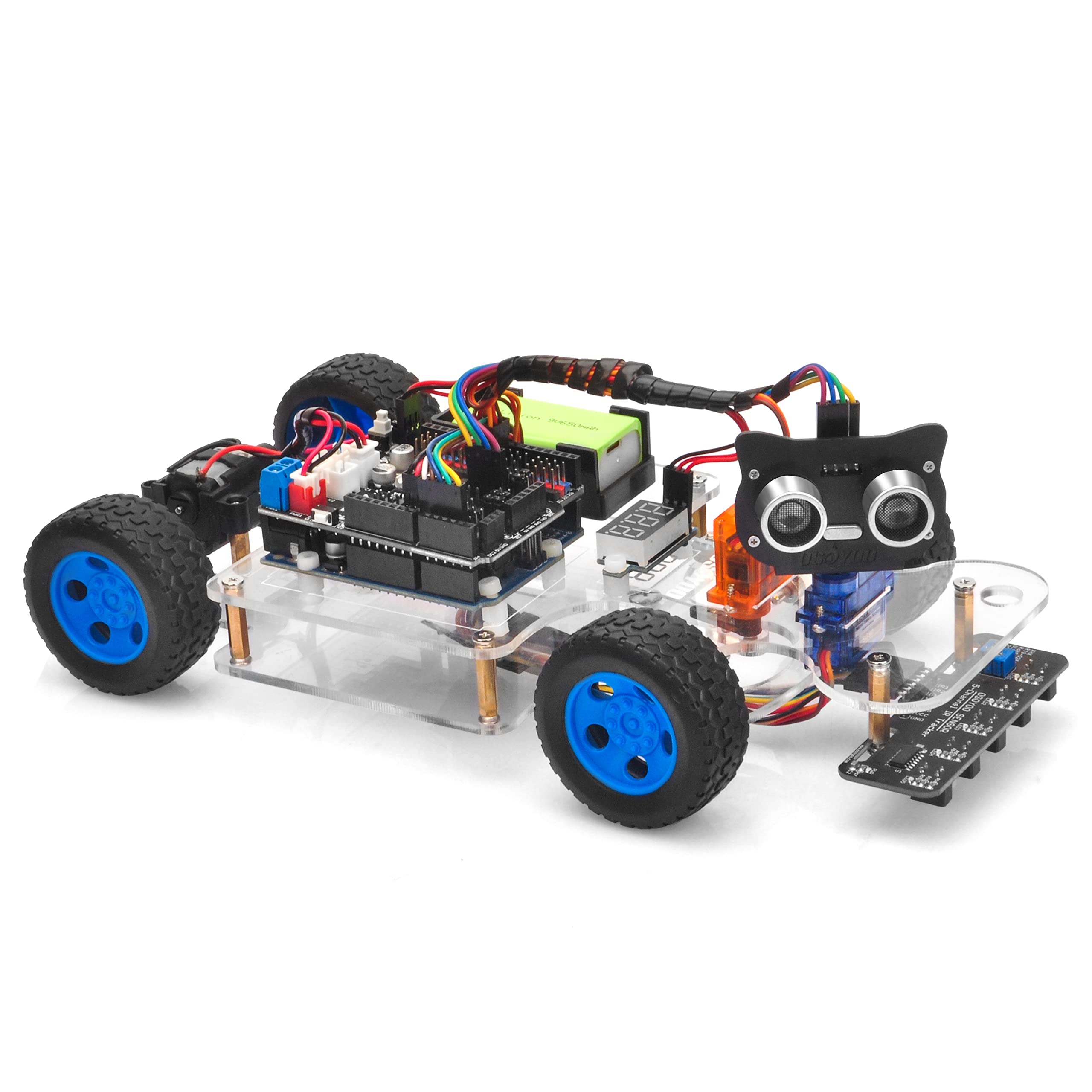 OSOYOO Smart Car para Arduino UNO | Servo Steering Rack DIY Kit | Bluetooth Mock Driving | WiFi IOT | Auto Drive | Learn C++ Programming