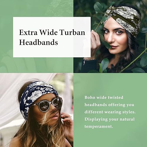 Vista 28 de Tobeffect Diademas anchas para mujer, diadema turbante extra grande de 7 pulgadas, diadema bohemia para el cabello, accesorios de nudo trenzado