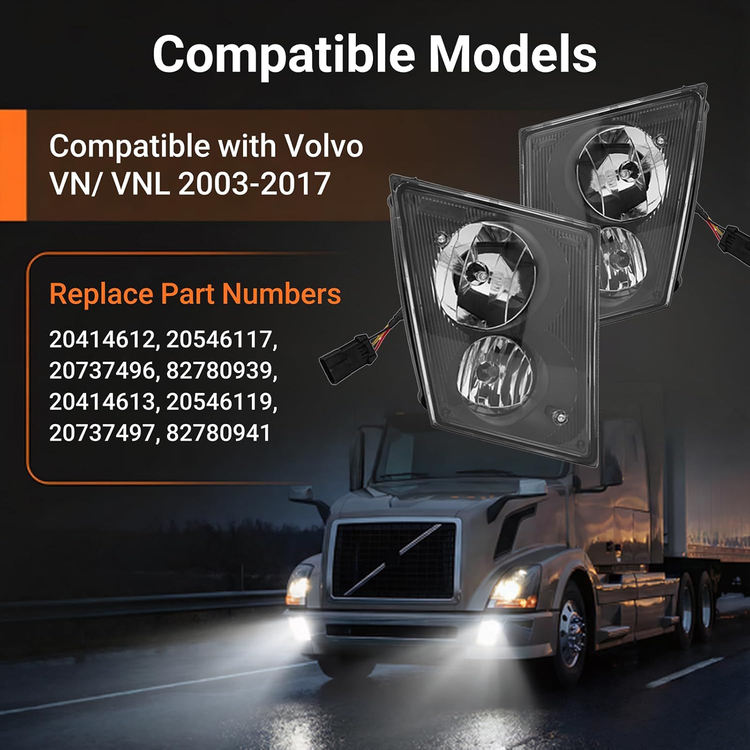 2pcs Fog Lights for Volvo VNL VN 2003-2017, Front Fog Light Assembly Fog Lamp Daytime Runing Lamp Waterproof Clear Replace Trucks Accessories (A Pair) 20414612、20546117、20737496、82780939