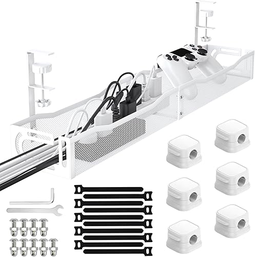 Miniatura 11 de Bandeja de gestión de cables para debajo del escritorio sin necesidad de perforar, SONATURE organizador de cables de 15.7" para mesa, organizador de