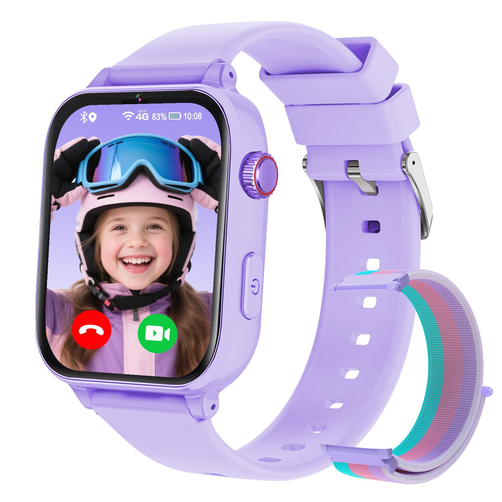 Reloj Inteligente Niño GPS y Llamadas, 4G Smartwatch Niños Niñas con Telefono, SOS, Chat de Voz, Videollamada, Modo Clase, Cámara, Podómetro, Reloj Llamadas Niños Niña Infantil de 4 a 12 Años, Lavanda