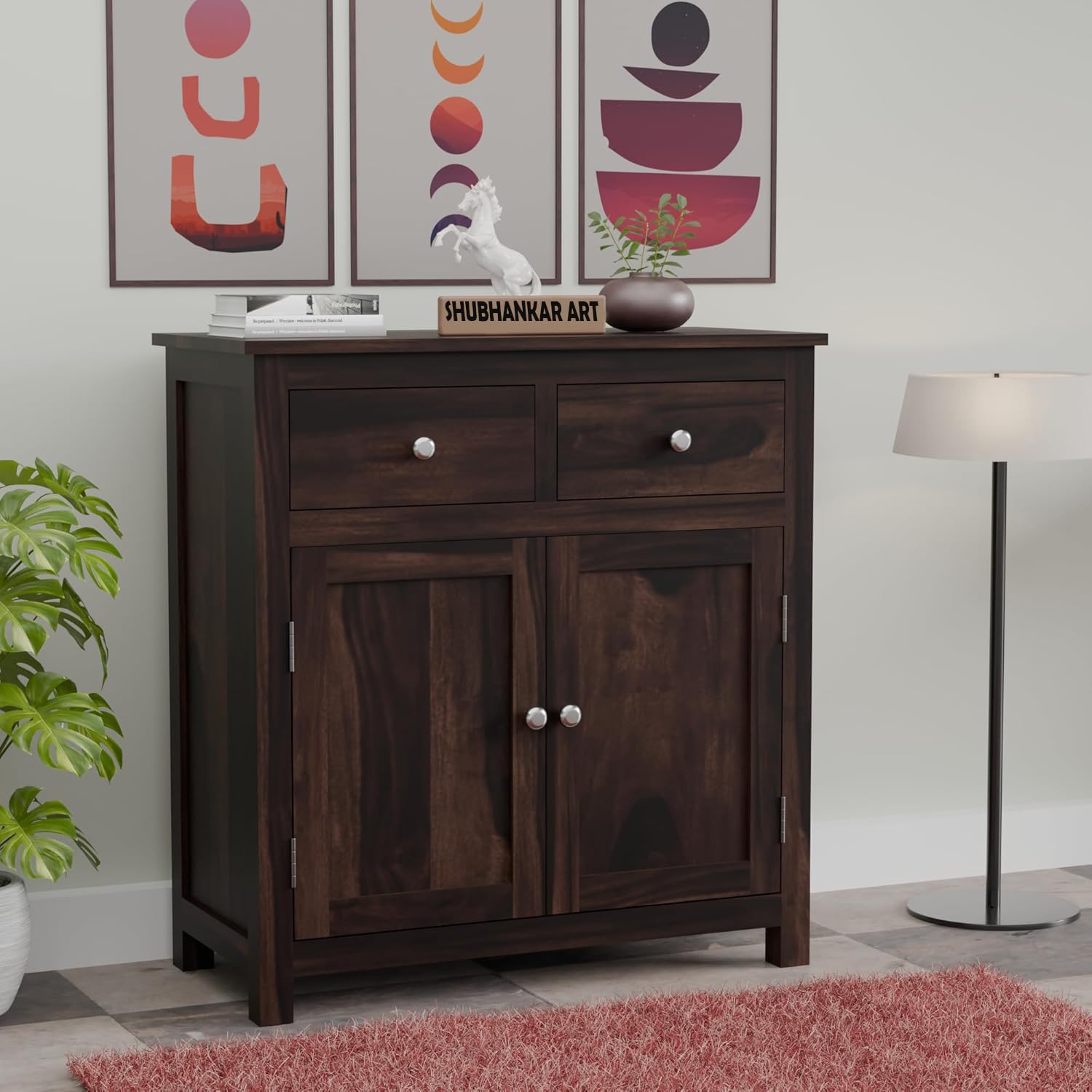 SHUBHANKAR ART Home Furniture Wood Kitchen Crockery Cabinet Glass Door Storage Cabinet Unit || Kitchen Cabinets & Sideboards (Walnut Finish)-image-5