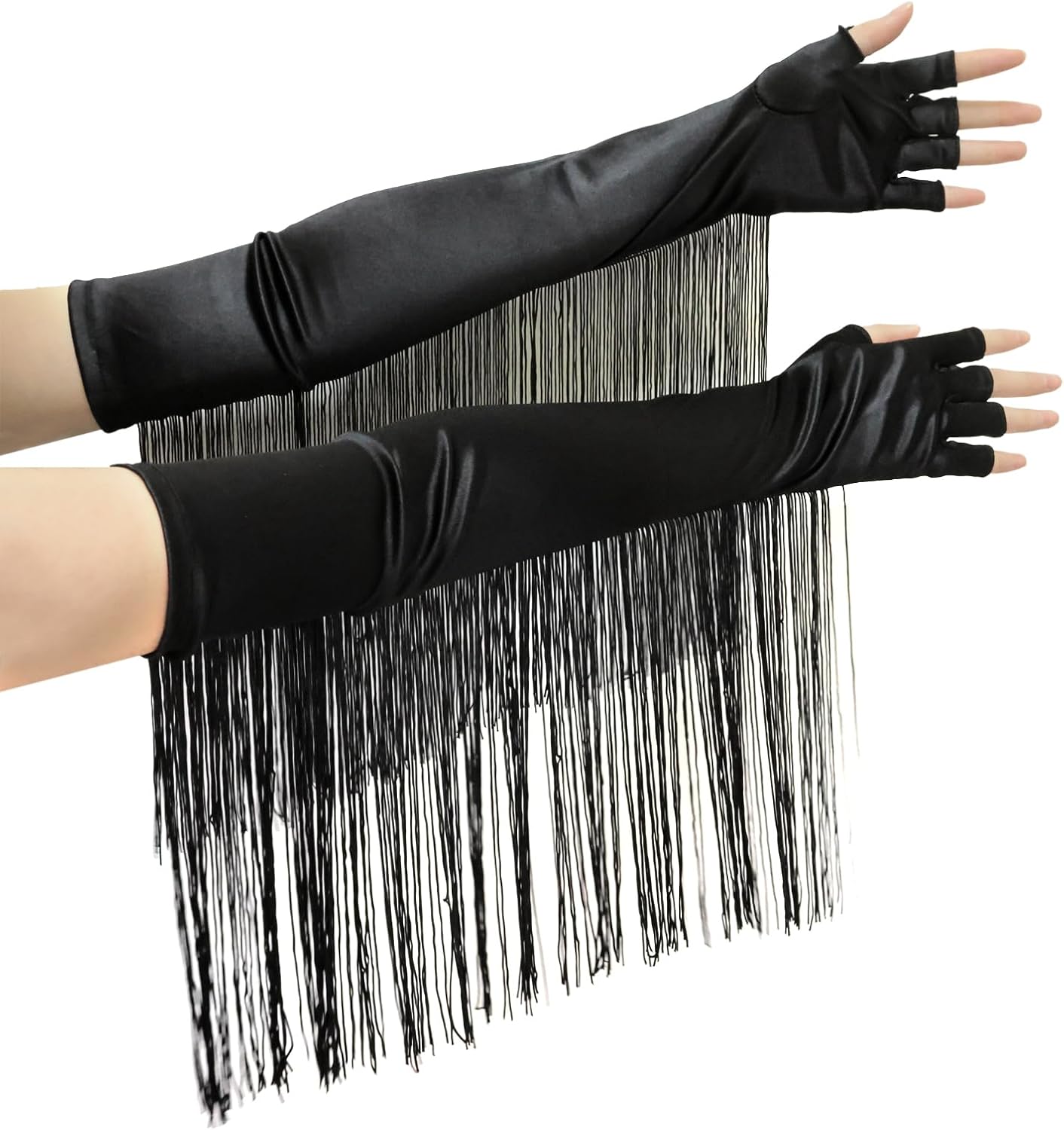 Yueton Punk Style Fringe Long Fingerless Gloves for Costume Party Wedding Opera Performance - Image 2