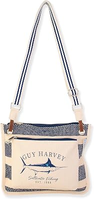 Guy Harvey Nautical Canvas Crossbody Bag, Cream and Navy, Marlin Logo Design
