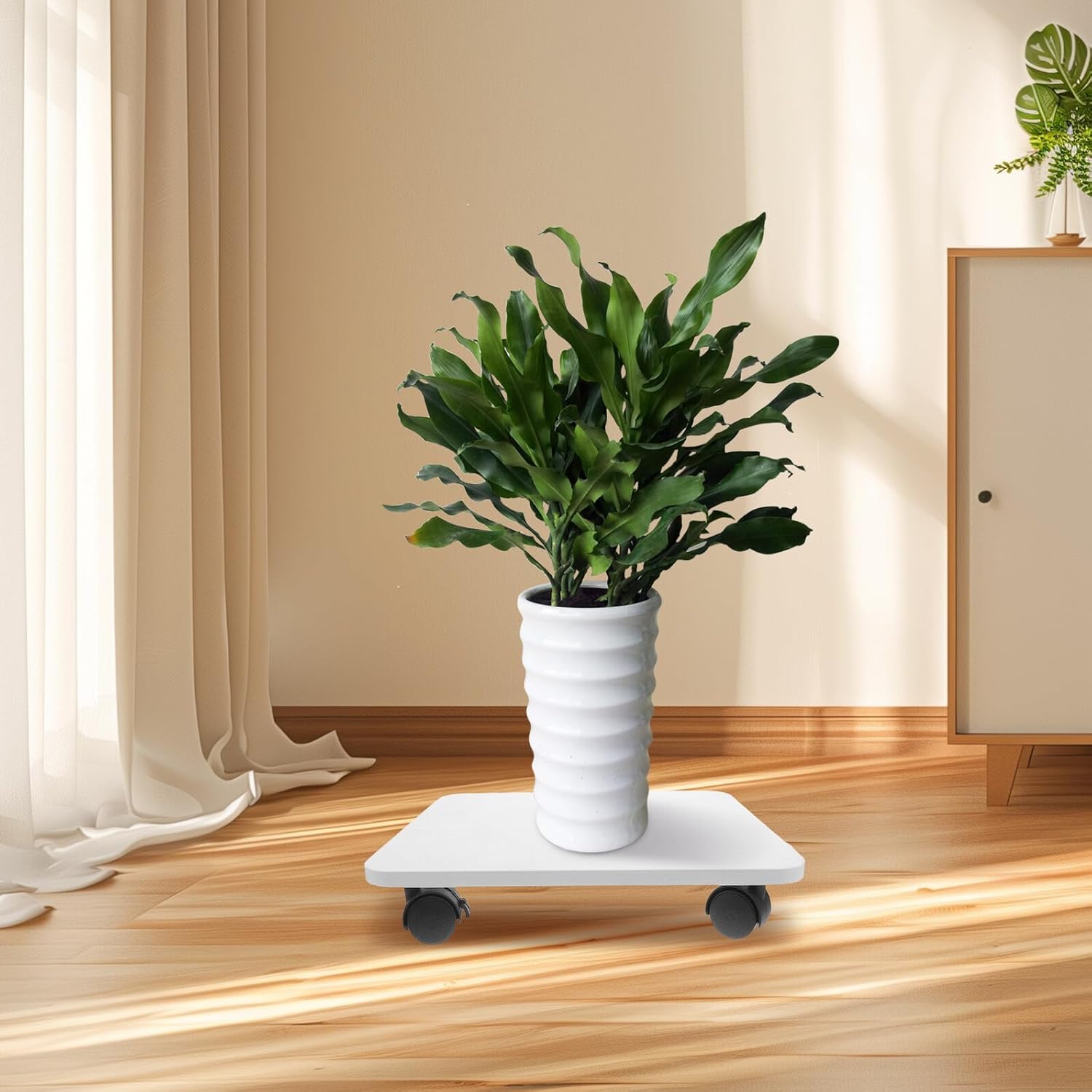 SEWACC Wheeled Planter Base with Swivel Drainage Saucer 35x30x6.2cm Movable Garden Plant Stand Rolling Pot Trolley for Indoor and Outdoor Use