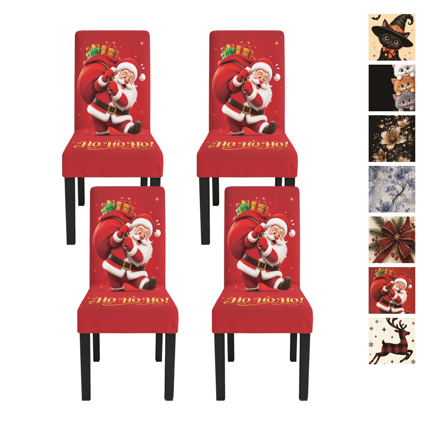 Santa Claus Christmas Dining Chair Covers Set of 4, Ho Ho Ho
