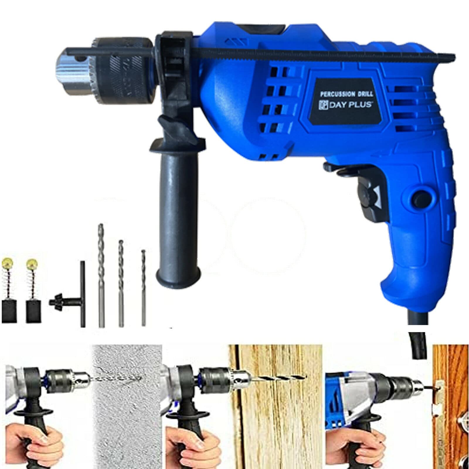 Electric Corded Impact Drill 850W Hammer Drill Variable Speed 0-3000 RPM Hammer and Drill 2-in-1 Function with Rotating Handle Drilling for Concrete, Wood, Steel, Stones, Glass