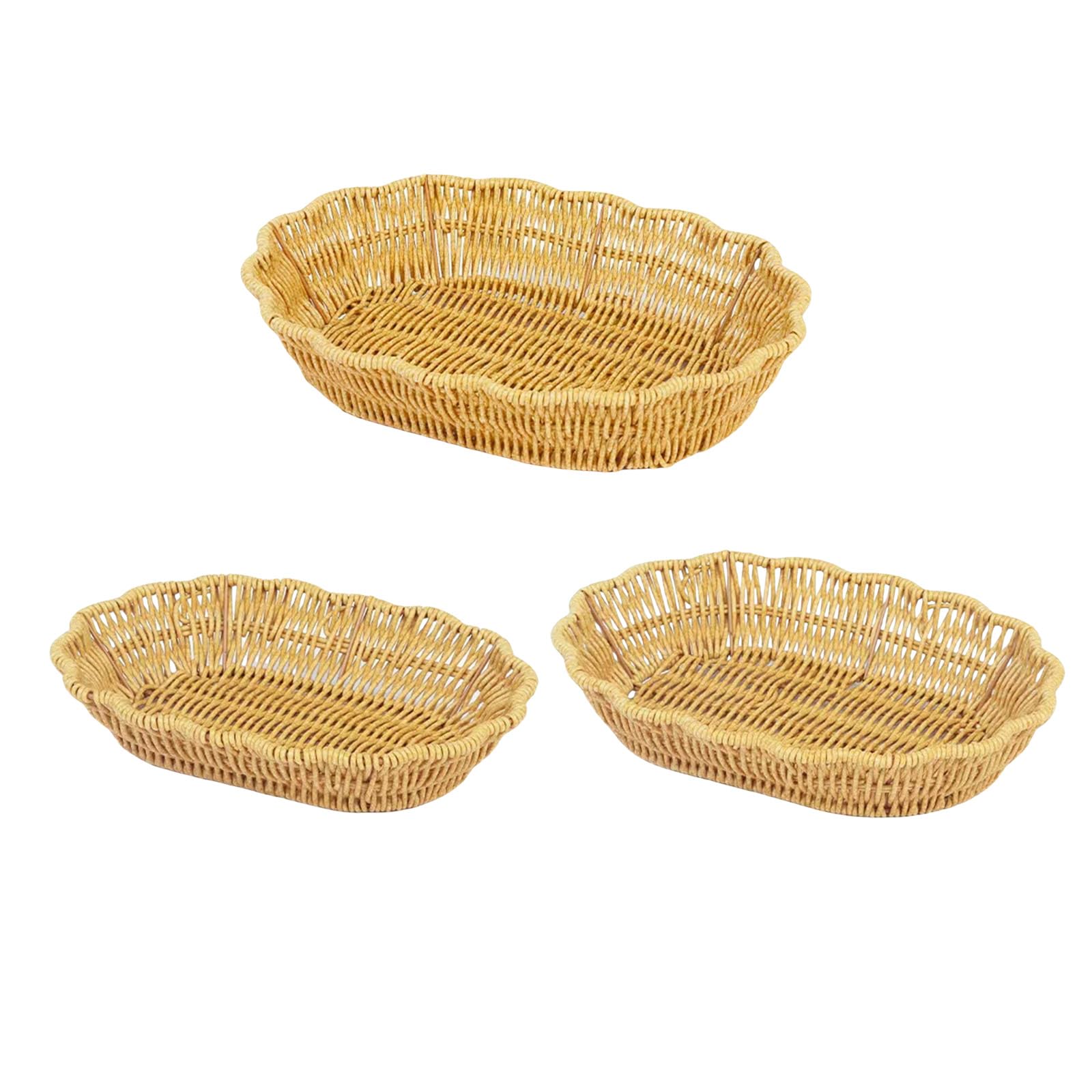 CUNZJIA 3pcs Imitation Rattan Woven Snacks Storage Basket Multipurpose Oval Shaped Bread Fruit Serving Tray Desktop Candy Plate