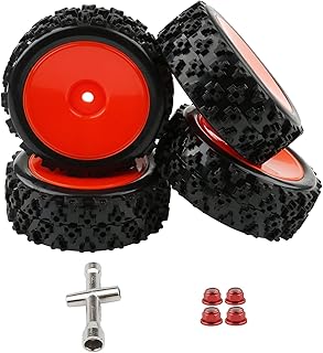 Rchobbytop 4-Pack RC Rubber Tires 12mm Hex RC Wheels and Tires Set for 1/10 On Road Racing Car 1/14 1/16 Scale Buggy, Red