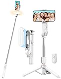 Stable Selfie Stick Tripod with Fill Light&comma; 44 Inch Extendable Selfie Stick with Wireless Remote and Tripod Stand 360 Rotation for iPhone 15&sol;14&sol;13&sol;12&sol;11 Pro&sol;XS Max&sol;XR&sol;X&comma; Samsung and Smartphone &lpar;White&rpar;