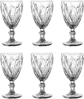Vintage 6er-Set Farbige Weingläser und Trinkgläser mit Diamant Muster (Rombus) Longdrinkgläser, Cocktail Gläser mit Prägung, Glas, Trinkglas, Weinglas, Wasserglas, Glaskelche (Klar Weinglas)