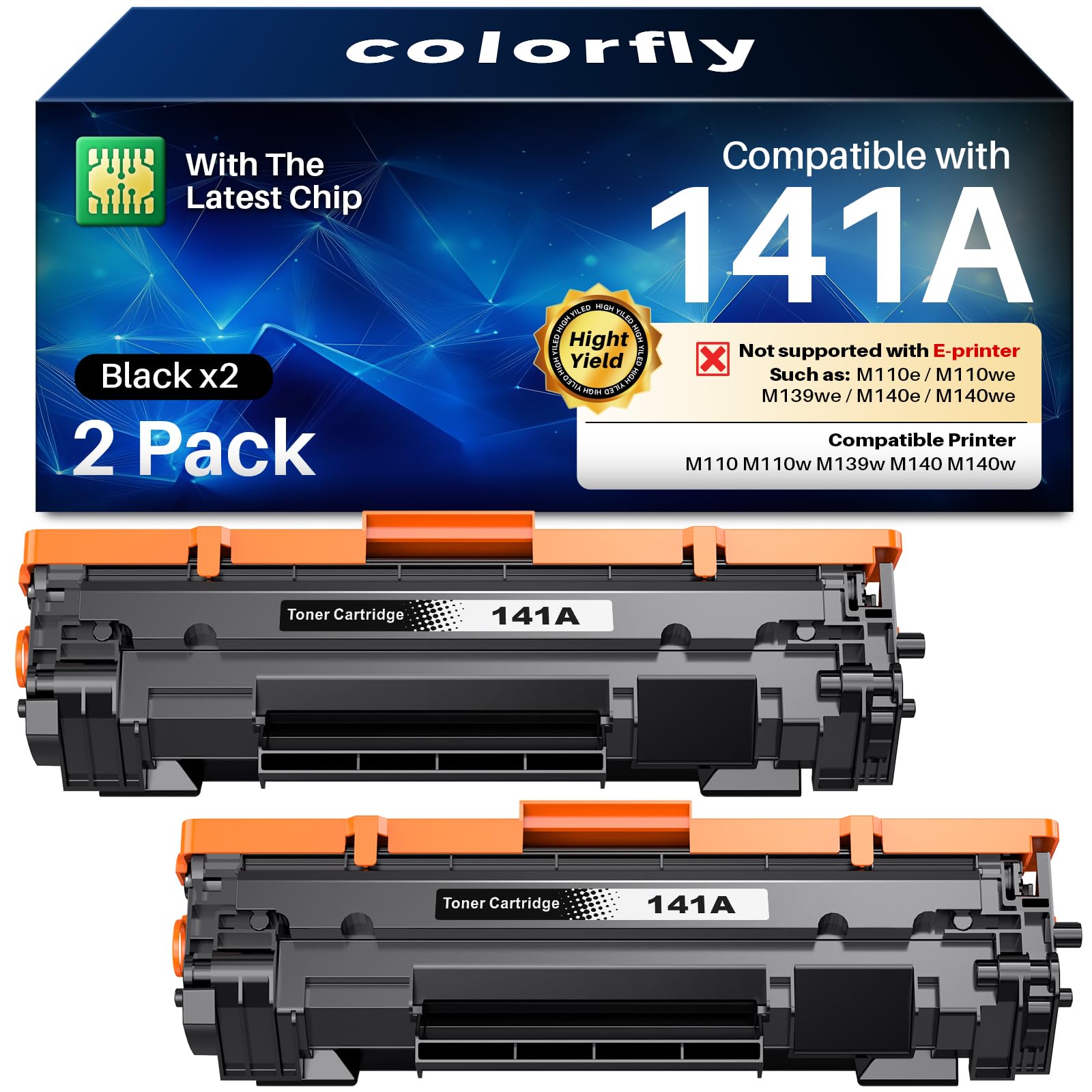 Photo 1 of 141A W1410A Toner Cartridge (with Chip) Compatible for HP 141A Black LaserJet Toner Cartridge W1410A 141X W1410X for HP LaserJet M110w M140w MFP M139w Printer Toner (2 Black Pack)