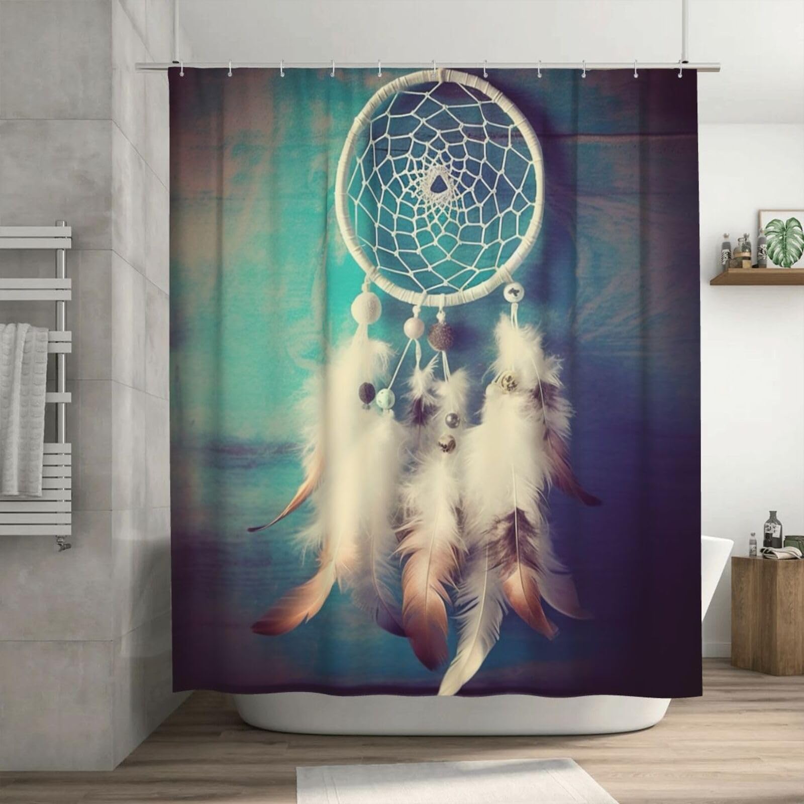 Rideau de douche plumes blanc 182x182 cm épais imperméable avec 12 crochets
