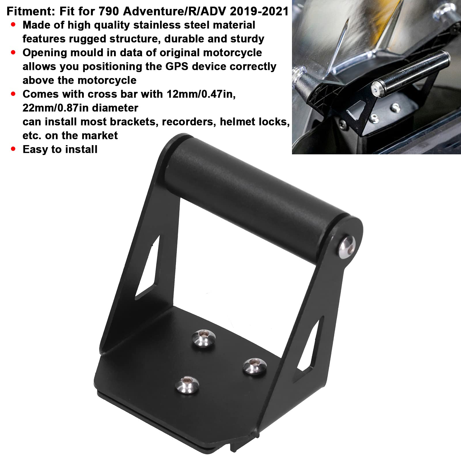 KIMISS Staffa di navigazione-Supporto di navigazione per moto Supporto per telefono GPS Supporto per parabrezza Supporto per telefono adatto per 790 Adventure/R/ADV 2019-2021