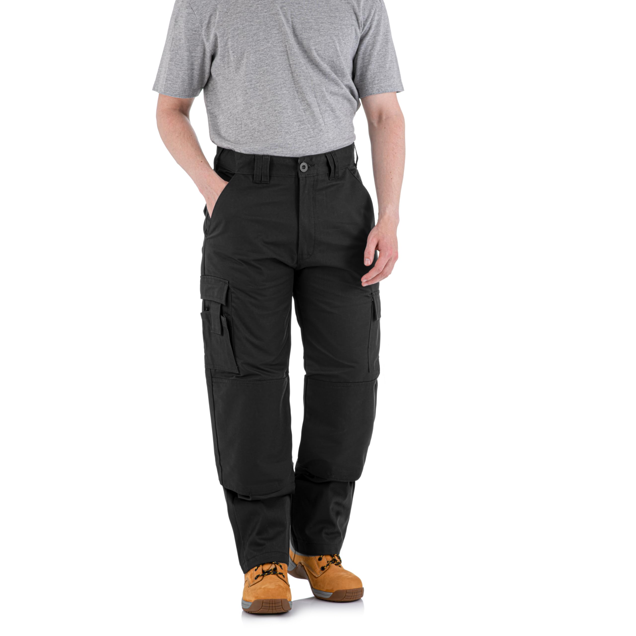 Men Falcon Work Trousers - Black & Navy - Heavy Duty Safety Combat Cargo Pants - Cargo & Knee Pads Pockets Triple Stitched - Durable Workwear