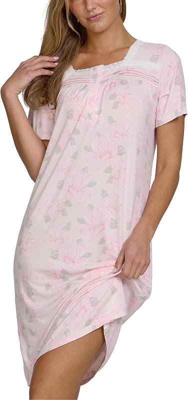 Catherine Malandrino Nightgowns for Women - Soft Breathable Sleepwear Dress | Stretch fabric; relaxed fit; knee-length; ideal for sleeping, lounging, and hospital recovery