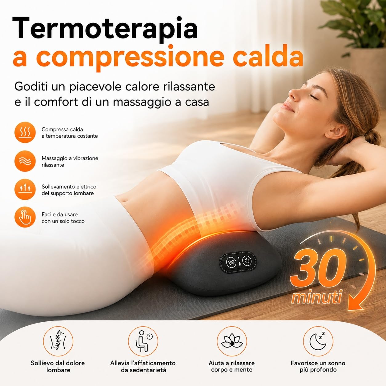 Tepora Tricalma Lombare Elettrico, 3 in 1 Cuscino Schiena Massaggiatore (Nero)