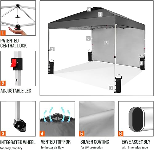 Miniatura 130 de CROWN SHADES - Toldo desplegable de 10 x 10 pies con 1 pared lateral, tienda de campaña de playa que se arma con solo presionar un botón, glorieta