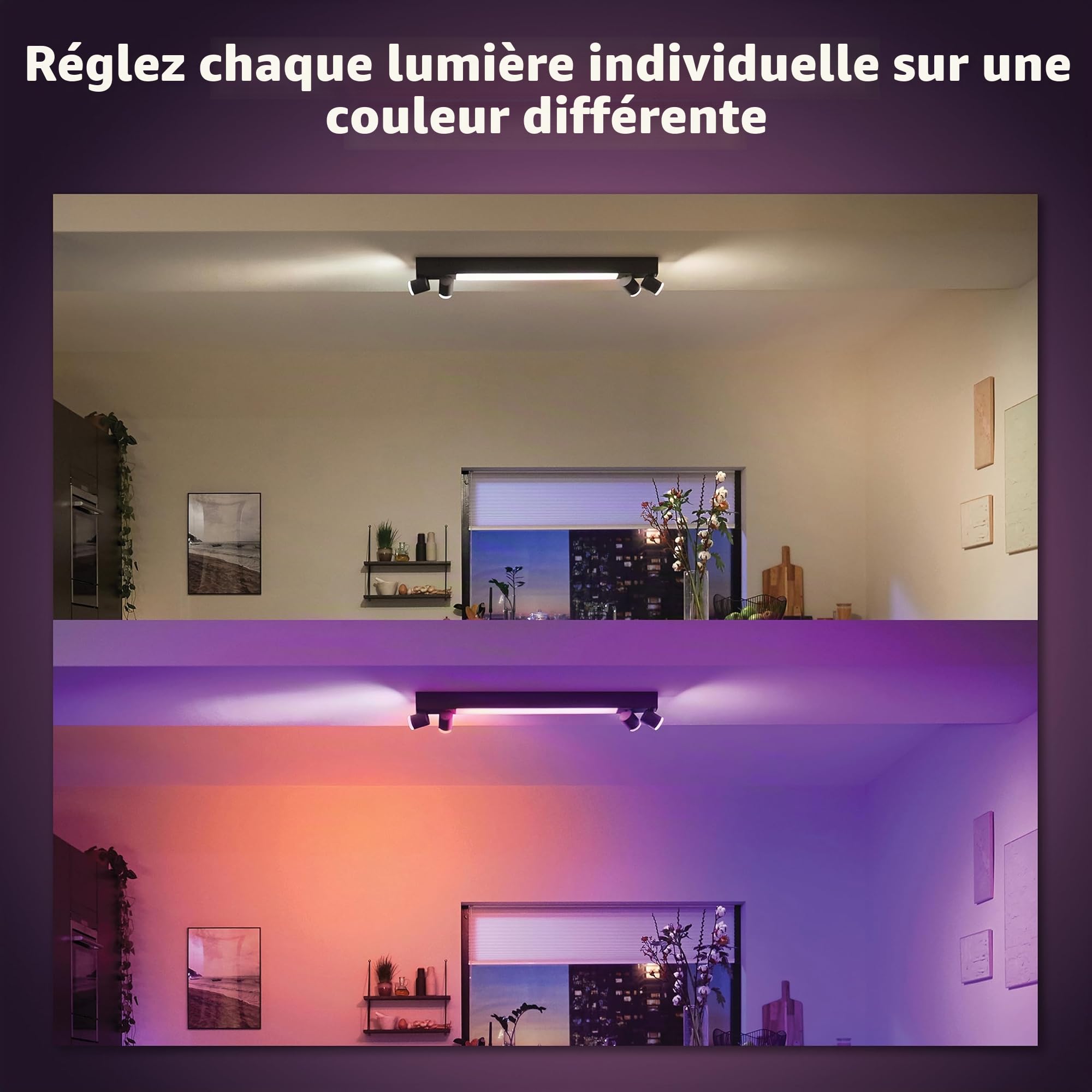 Philips Hue White & Color Ambiance, Plafonnier à 4 Spots Centris, Noir