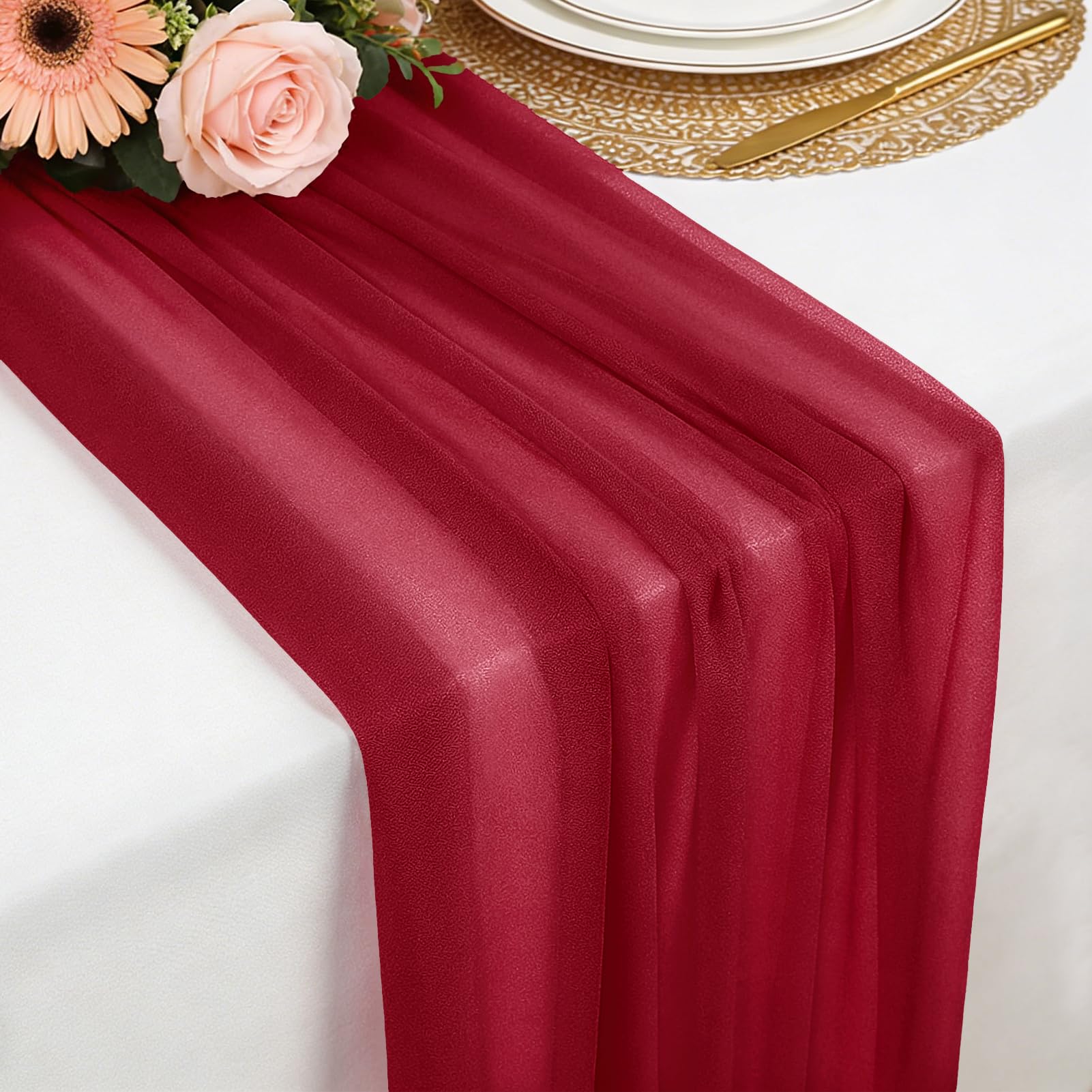 Tischläufer Chiffon, 77 X 300 cm Weich und Bequem Tischläufer für Boho Hochzeit, Party, Taufe Dekor, Babyparty, Brautparty Küche Tisch Dekoration
