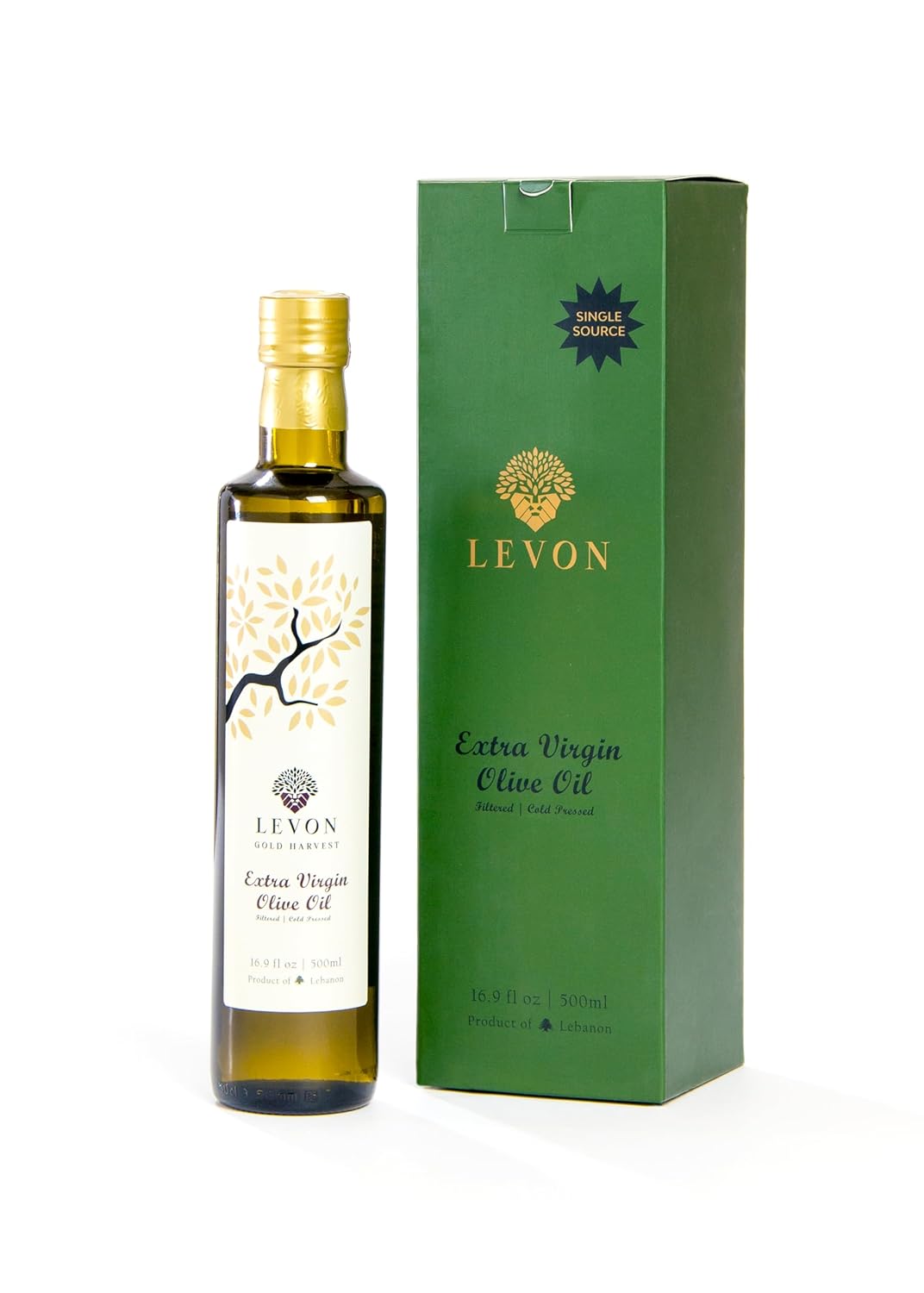 (BBD :08/2026 )) Levon, Gold Harvest Extra Virgin Olive Oil, 16.9 fl oz (500ml), Polyphenol Rich Premium Cold Pressed EVOO, Pesticide Free, Family Grove, LIMITED SUPPLY