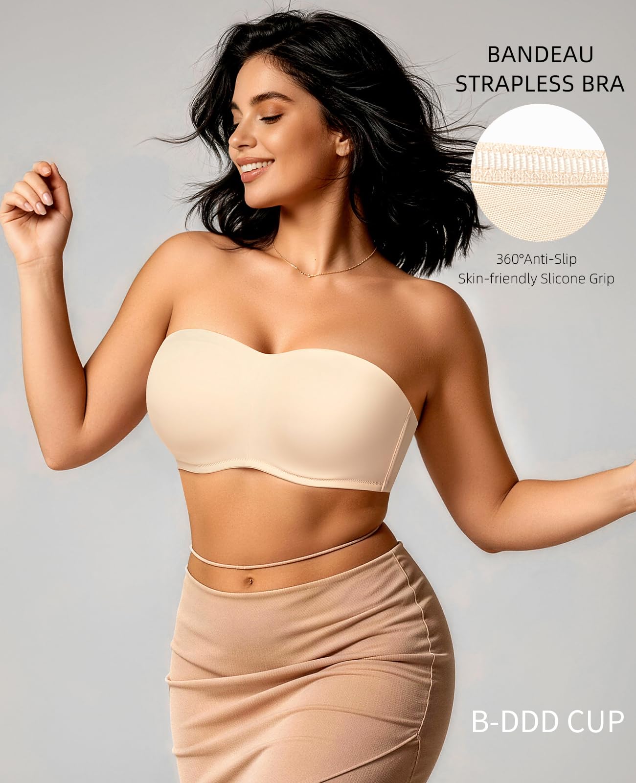 Upushall Sujetadores sin tirantes de talla grande para mujer, brasier bandeau acolchado con tirantes transparentes