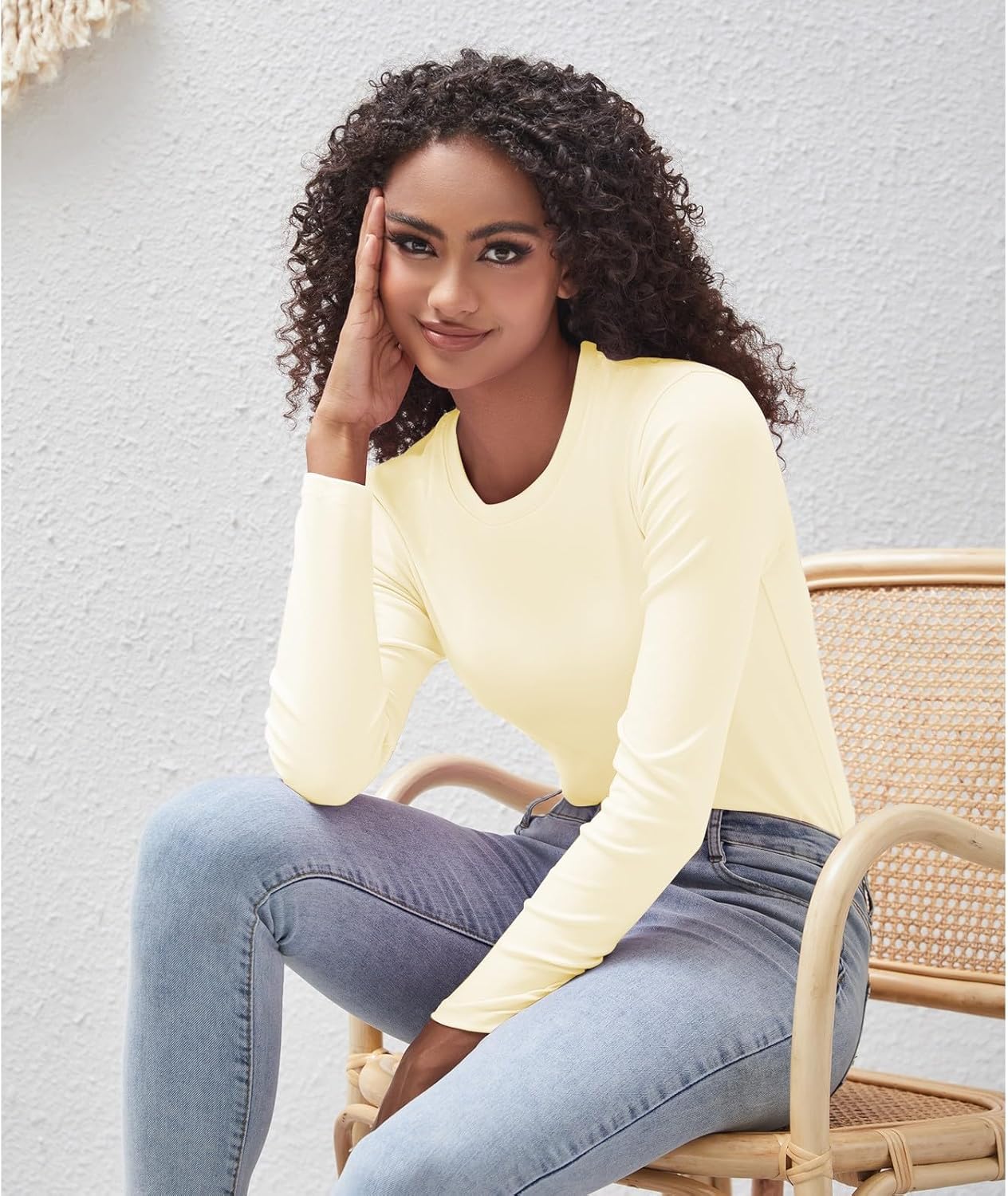 Cotton Long Sleeve Tee Shirts for Women Slim Fit Tshirts Basic Tops Tight Crewneck Layering Undershirts - Image 3