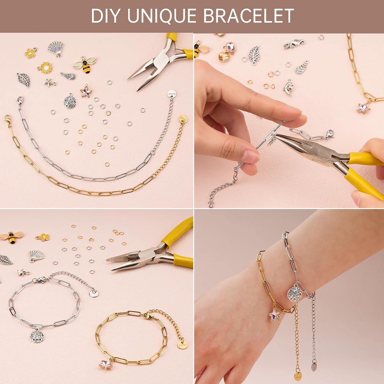 UMAOKANG 12PCS Stainless Steel Adjustable Paperclip Chain Bracelet Kit image 4