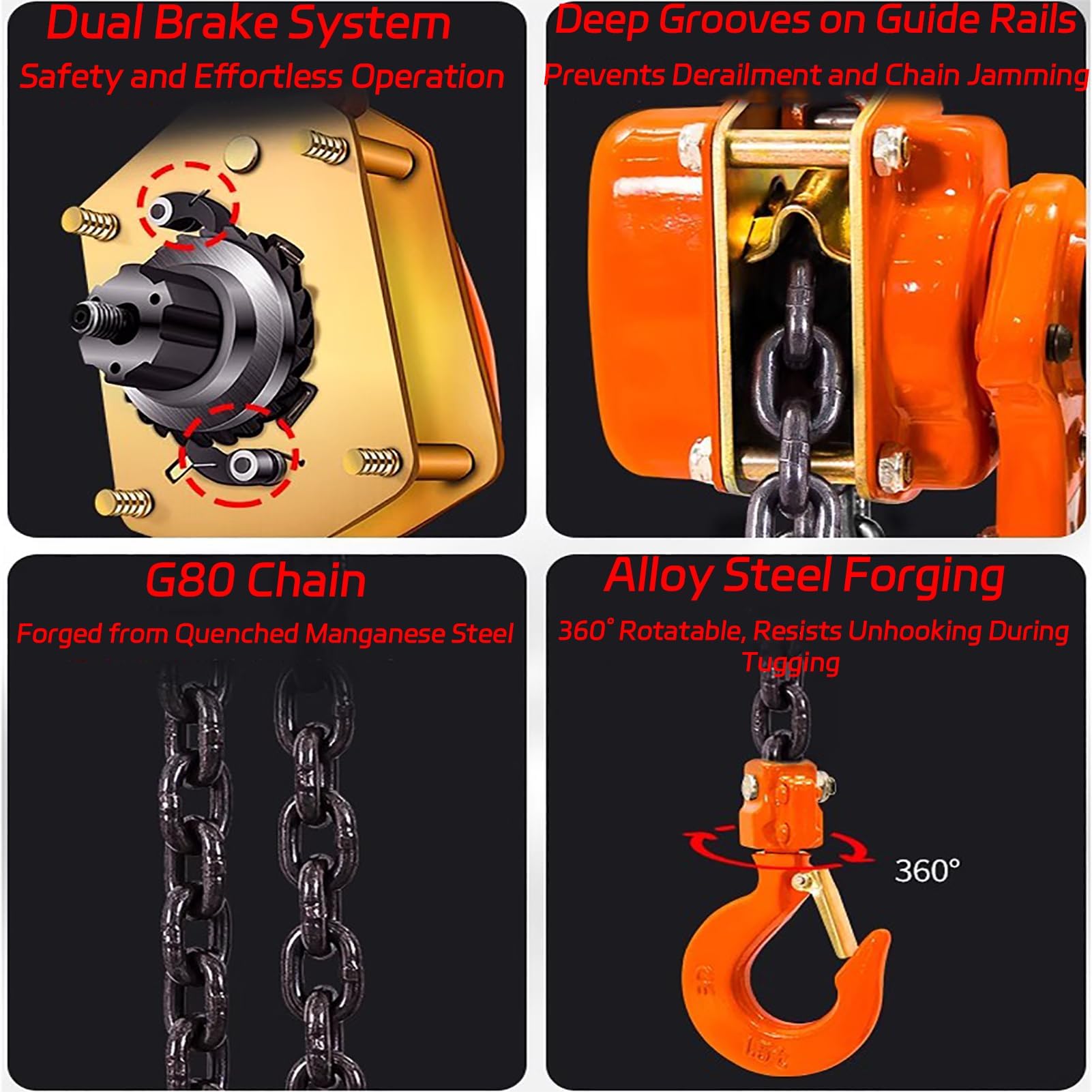 1T Sollevatore manuale a catena con gancio girevole, puleggia di sollevamento a blocco, strumenti di sollevamento, per costruzione, magazzino e garage, 1 T, 1,5 m