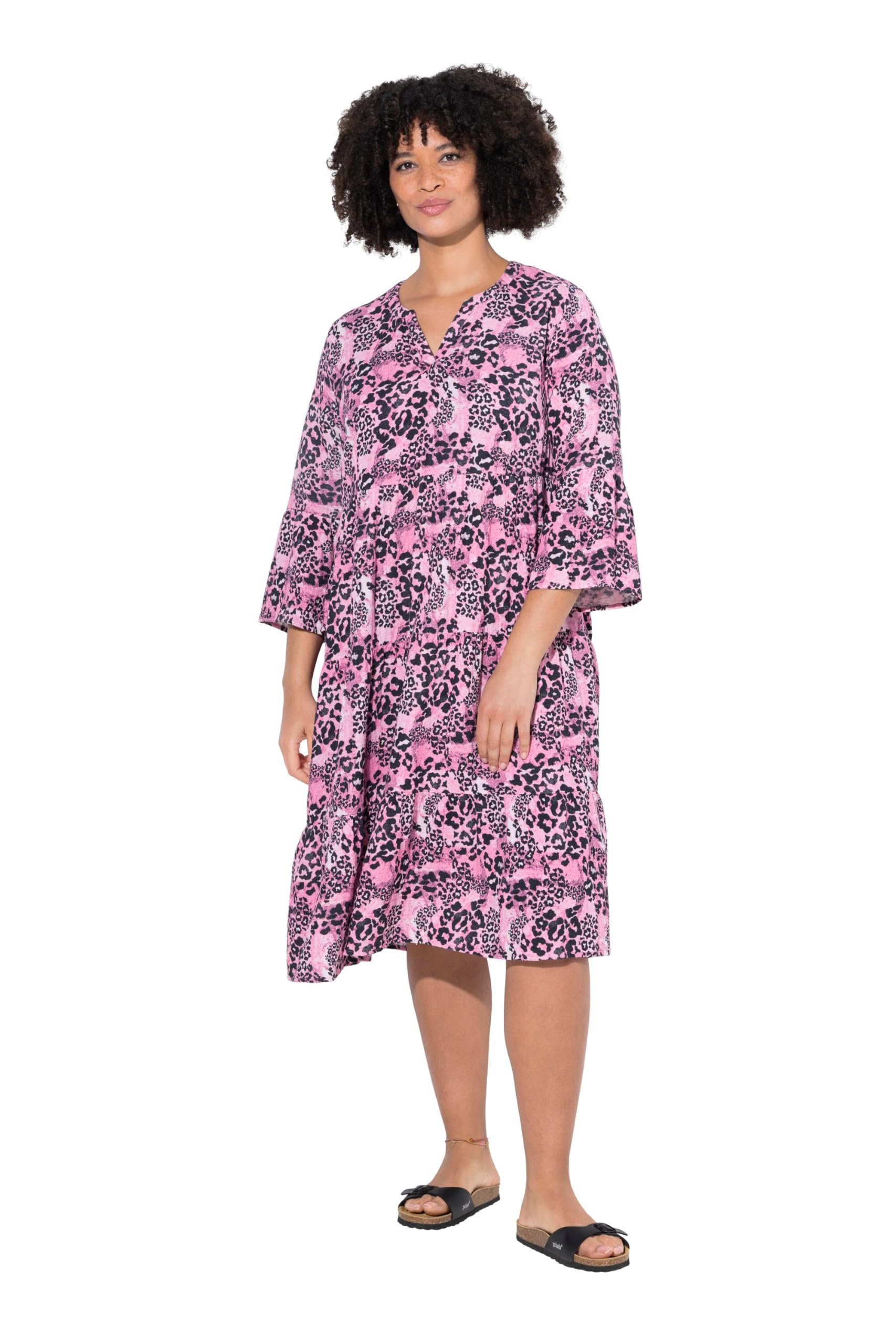 Angel of Style Damen große Größen Übergrößen Plus Size Kleid, A-Linie, Musselin, Leo-Muster, Volants 841921