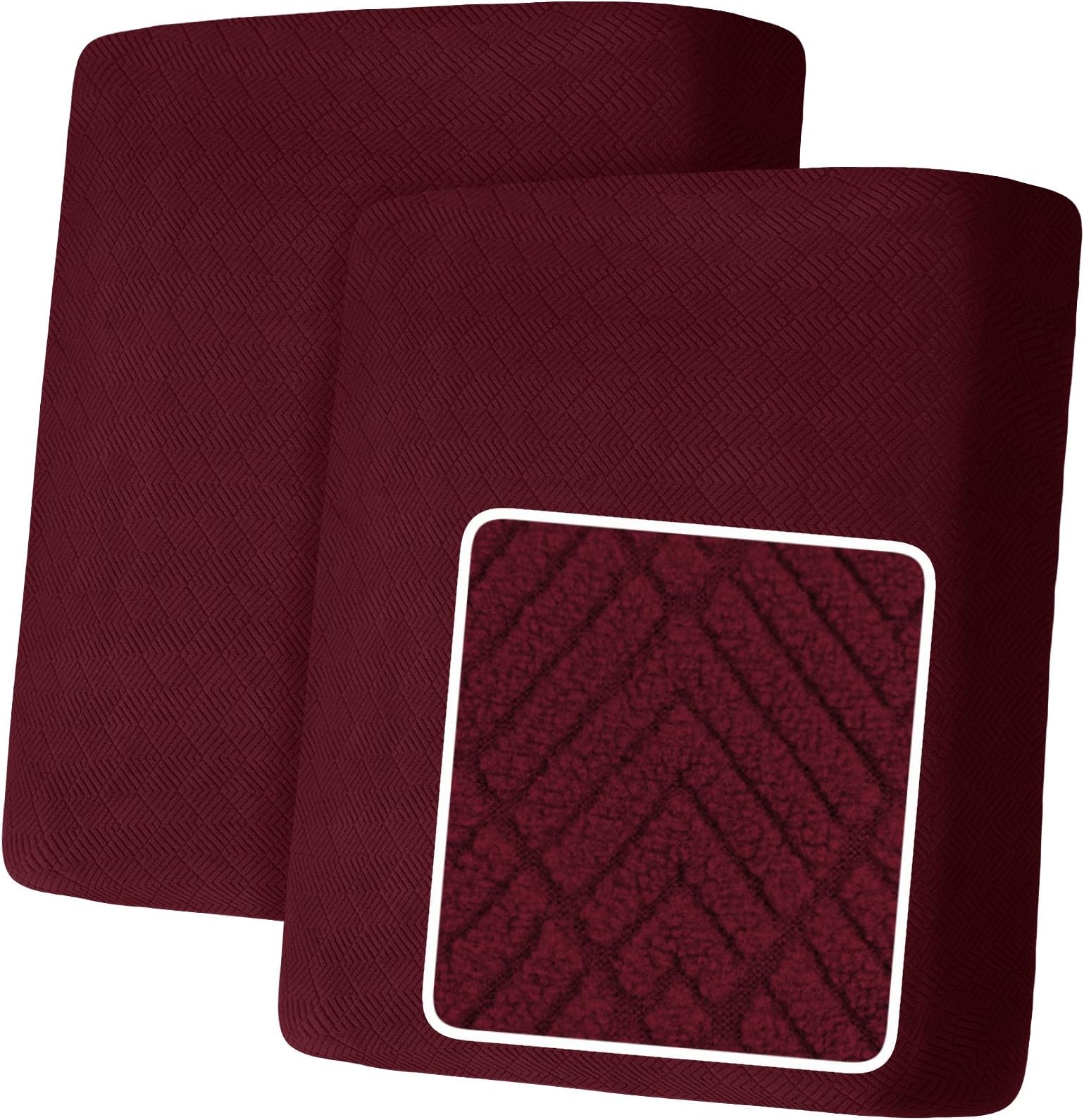 YEMYHOM Stretch Individual Cushion Covers Large Sofa Seat Cushion Slipcovers Soft Couch Cover Replacement Diamond Pattern Furniture Protector with Elastic Bottom (2 Pcs XL Cushion Covers, Wine Red)