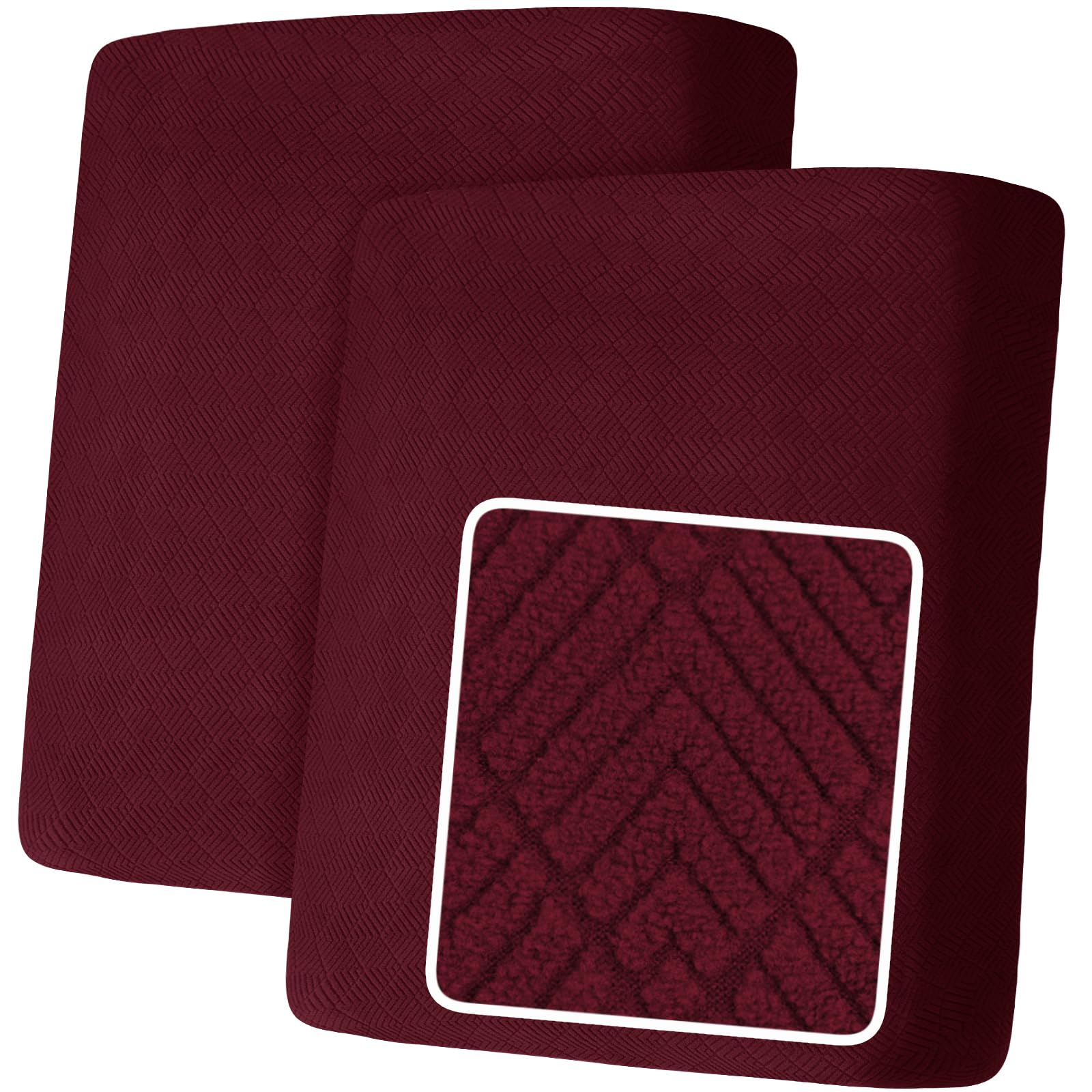 YEMYHOM Stretch Individual Cushion Covers Large Sofa Seat Cushion Slipcovers Soft Couch Cover Replacement Diamond Pattern Furniture Protector with Elastic Bottom (2 Pcs XL Cushion Covers, Wine Red)