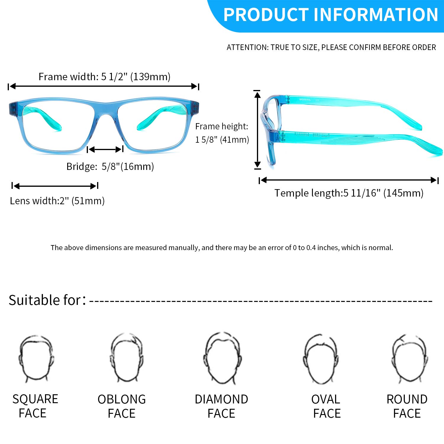 BOSAIL Blue Light Blocking Glasses TR90 Lightweight Square Frame,Anti Glare UV Eyestrain, Fashion Computer Eyeglasses for Men Women