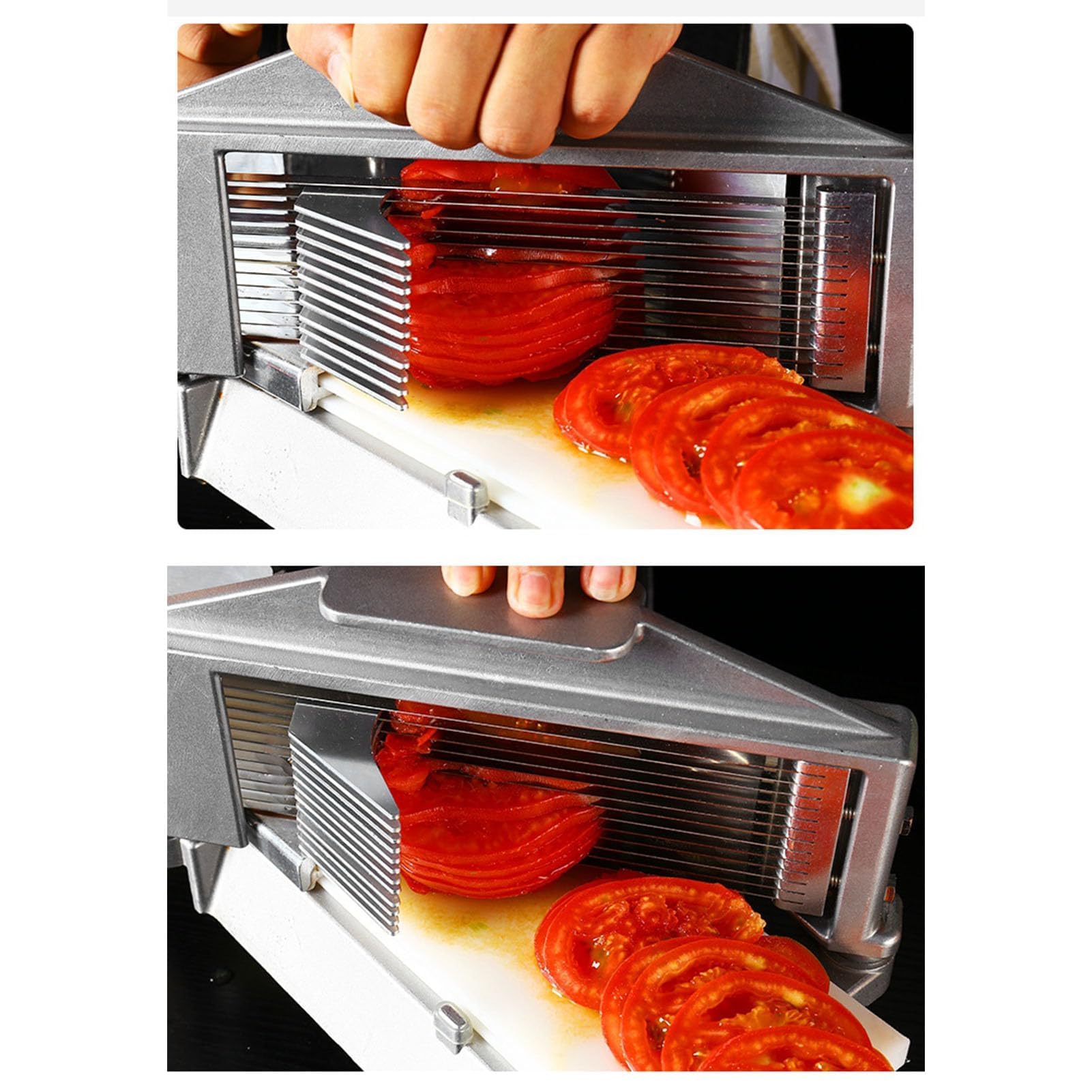 Tomatenschneider, robuster manueller Gemüseschneider mit Edelstahlklingen, ergonomischem Griff und rutschfesten Füßen für Restaurant, Delikatessen & Zuhause, 9 mm Schnitt