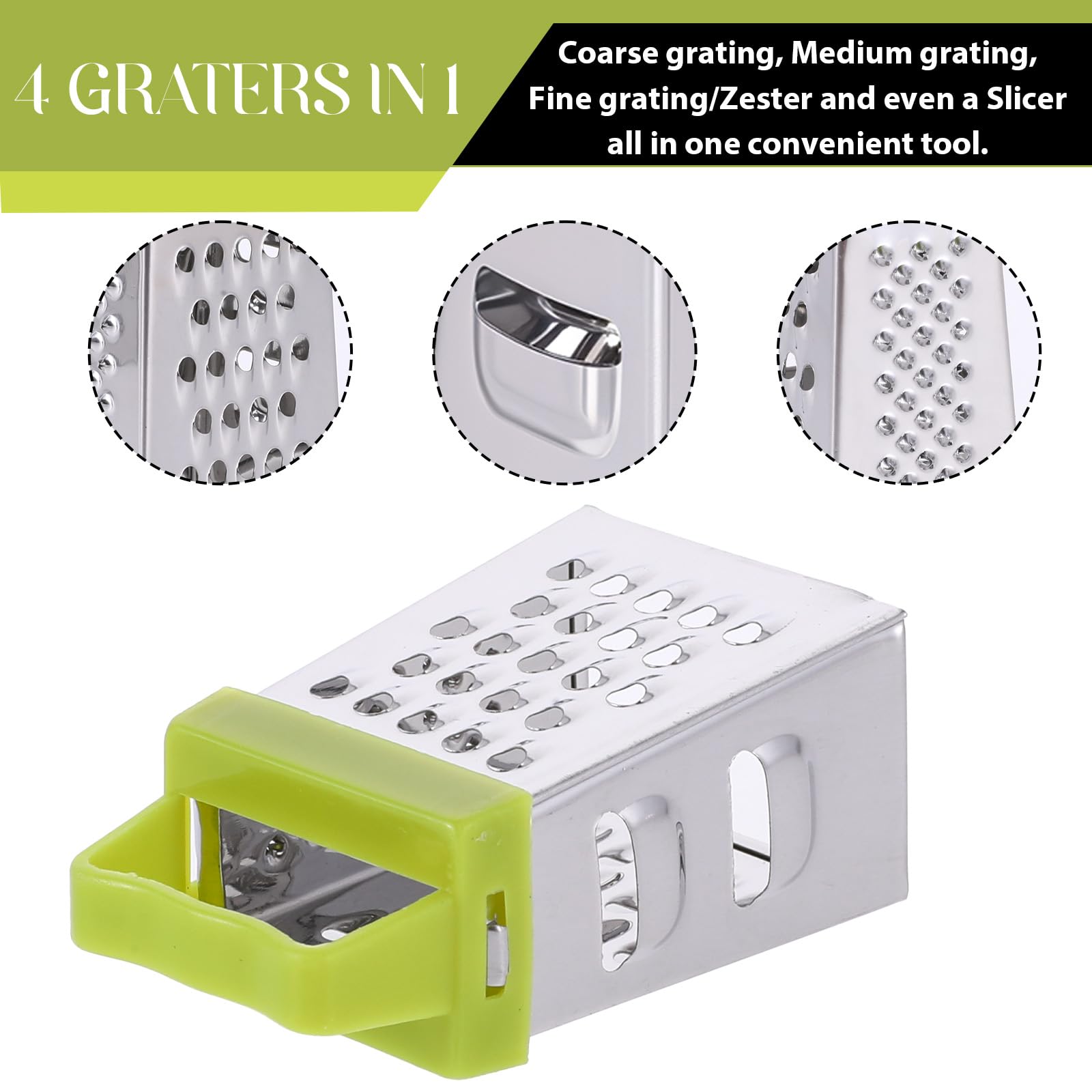 Mini rallador de queso, 3 unidades de acero inoxidable con asa, rallador profesional para cortar quesos para cocina, queso, jengibre, verduras, multifunción, apto para lavavajillas 3