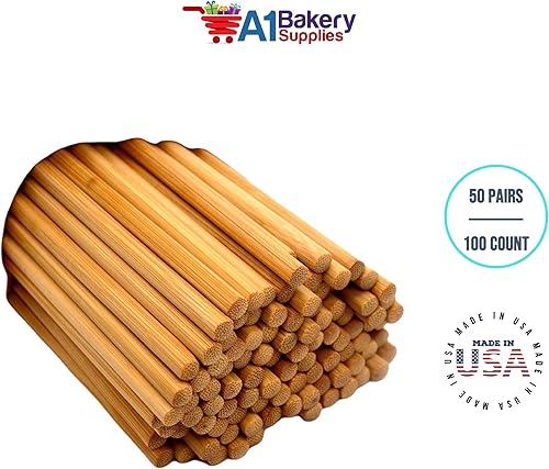 Miniatura 8 de Palillos de madera de bambú natural, 50 pares100 unidades en 9 pulgadas por A1 bakery supplies