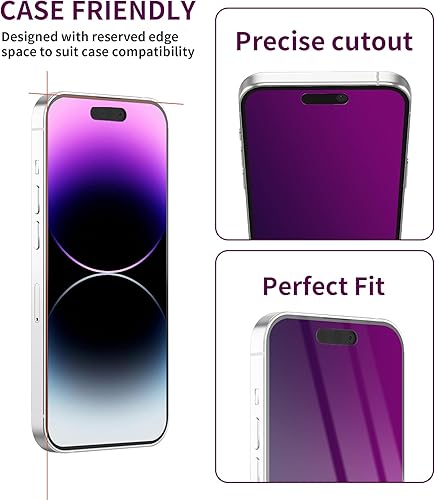 Miniatura 5 de 2 Pack Protector de pantalla de privacidad para iPhone 14 Pro Max, vidrio templado de 6.7 pulgadas, protector privado, antiespía, antiluz azul