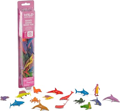 Wild Republic Bright Aquatic Animals, Nature Tube, Ocean Toys, Vibrant Colors, Fantasy Figures, Kids Gifts, 16 Piece Set