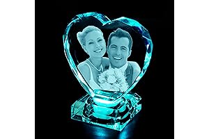 Personalized Christmas Day Gifts 3D Crystal Laser Etched Glass Heart Custom Anniversary Wedding Photo