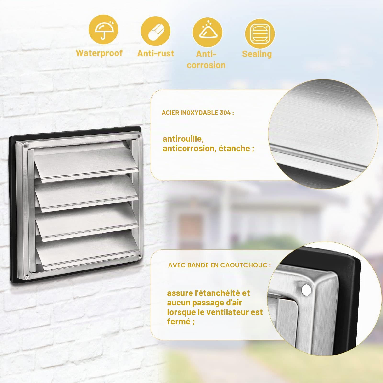 LALAGO 2 pièces Grille de ventilation 125mm, Clapet anti-retour Grille de protection contre les intempéries en acier inoxydable avec lamelles mobiles, Grille à lamelles Grille hotte aspirante Ø125mm