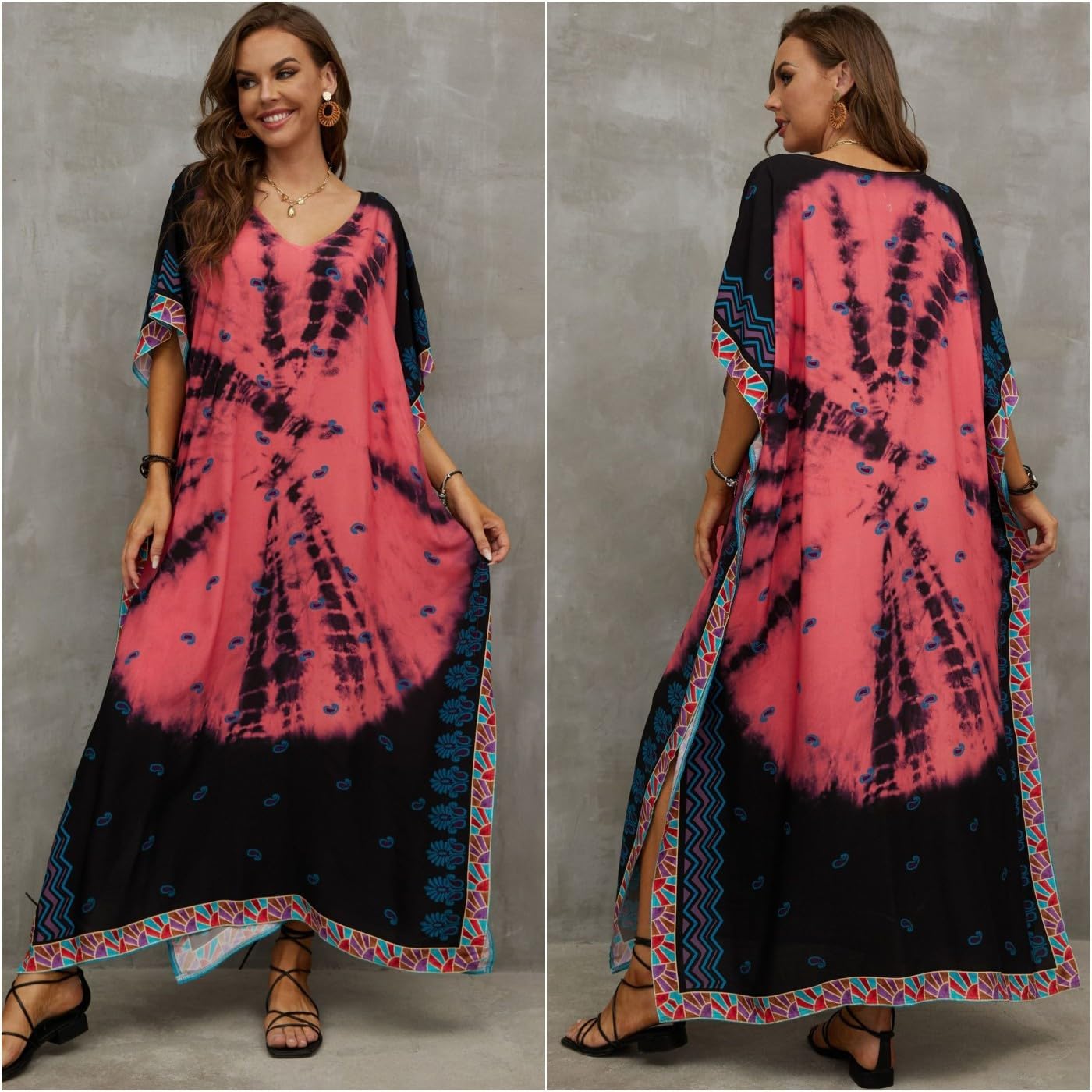 Kaftan Dresses for Women Plus Size Bathing Suit Cover up Batwing Sleeve Caftan Maxi Beach Dress - Image 4