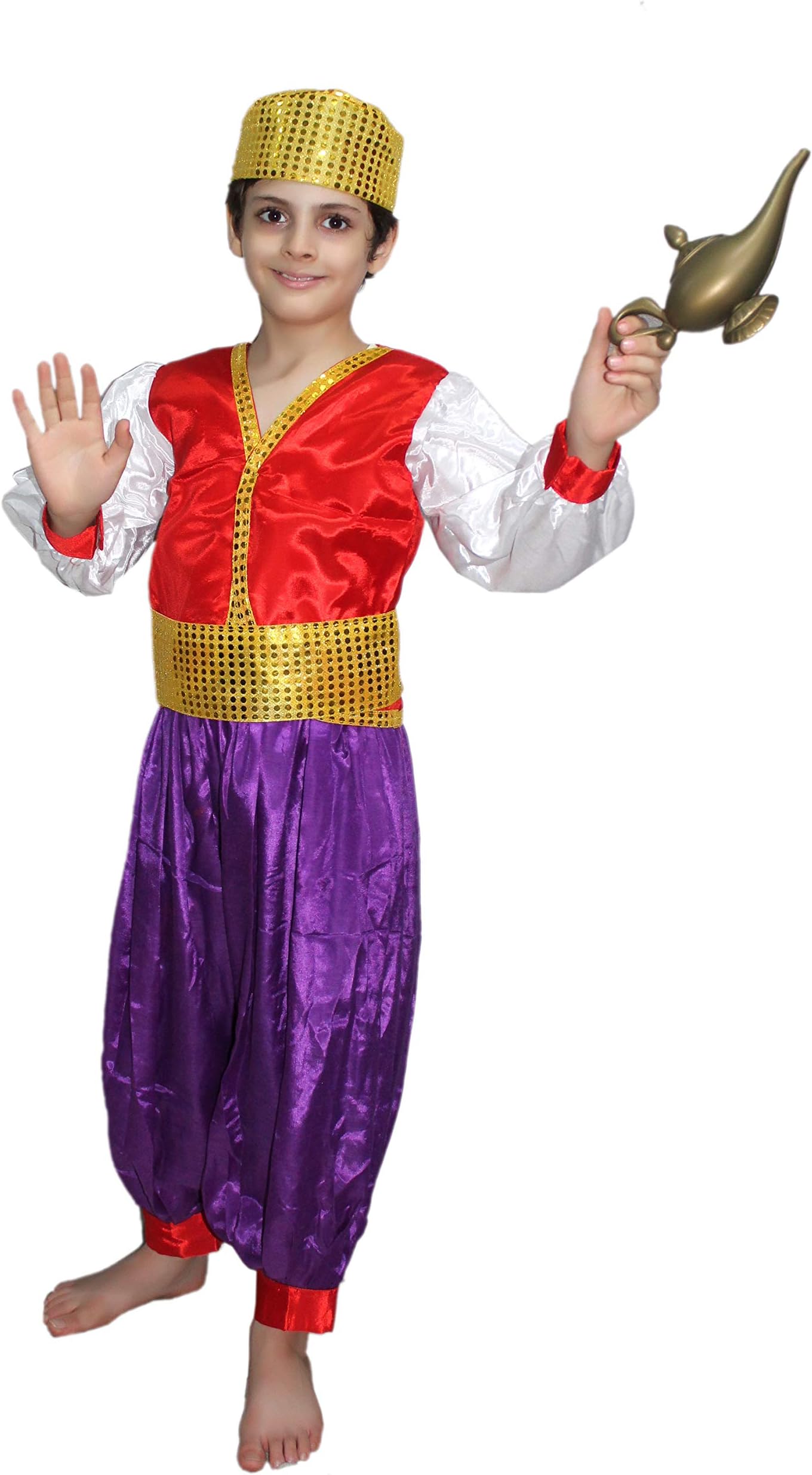 Kaku Fancy Dresses Fairy Tales Aladdin Costume -White & Red, 7-8 Years, for Boys