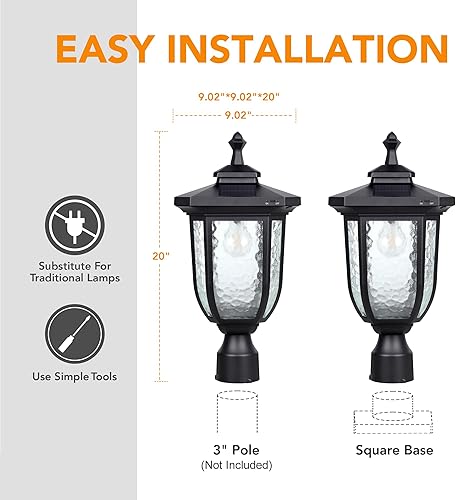 Vista 6 de KMC KMC IGHTING ST4322Q - Lámpara solar para poste de 120 lúmenes, aluminio fundido a presión, color negro con base de ajuste de 3 pulgadas, montaje