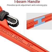 Vista 3 de Jetech 12-inch Heavy Duty Straight Pipe Wrench, Adjustable Aluminum Plumber with Floating Hook Jaw and I-Beam Handle, Red