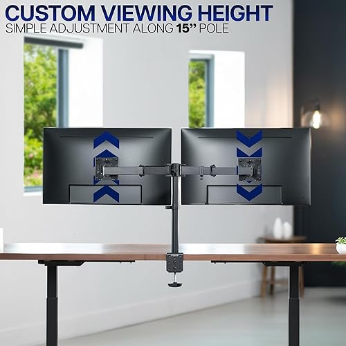 Miniatura 5 de VIVO Soporte de escritorio para monitor doble, soporte de acero totalmente ajustable, soporta 2 pantallas de computadora de hasta 24 pulgadas y