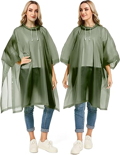 Miniatura 5 de HOOMBOOM Ponchos de lluvia reutilizables con capucha con cordón para adultos, abrigo de lluvia grueso impermeable, 2 paquetes