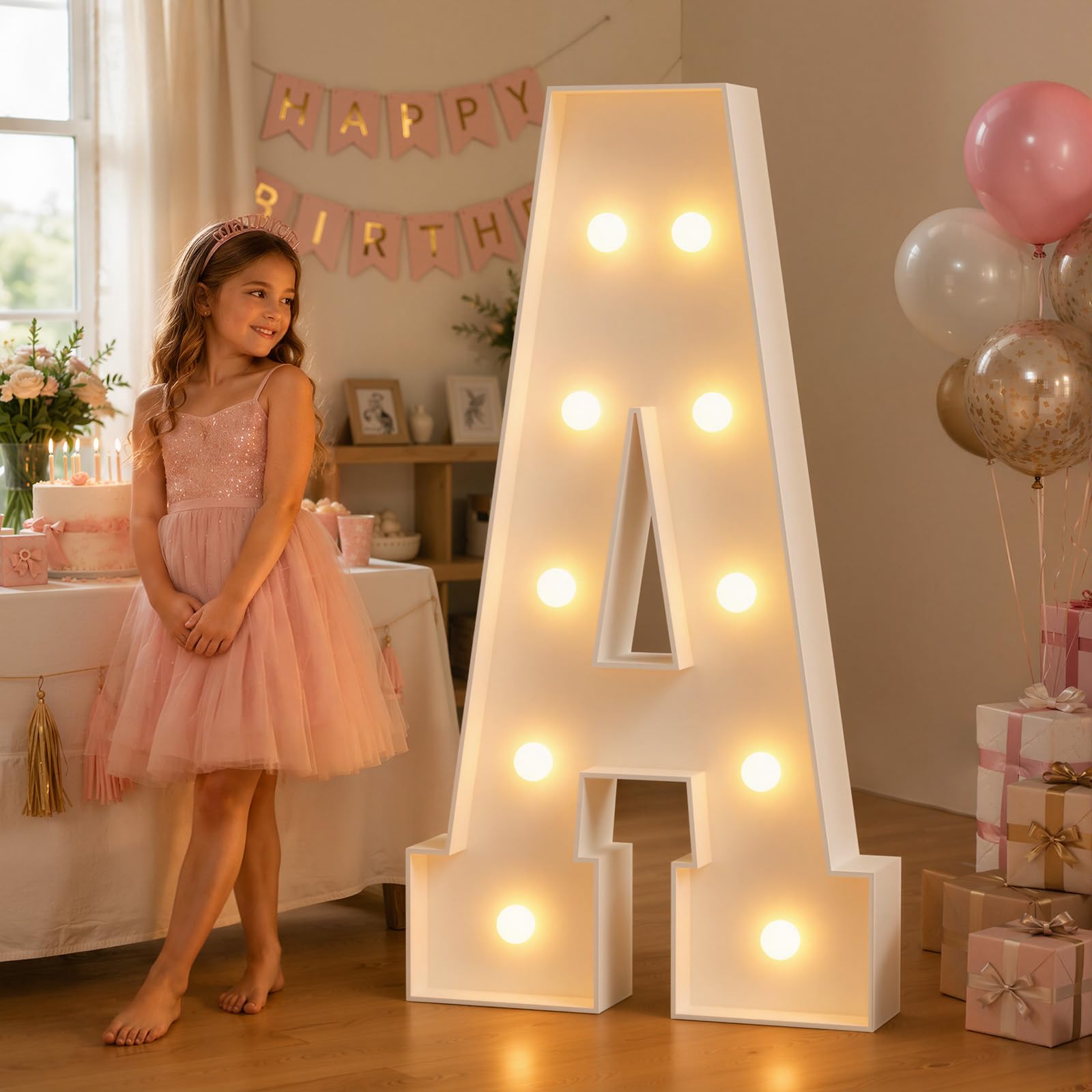JoyMuse 4FT Marquee Light Up Letters,Large Marquee Letters 4 Feet Tall for Marry Me Proposal Decorations Big 4FT Letters with Lights for Baby Shower Party Decor, Letter A