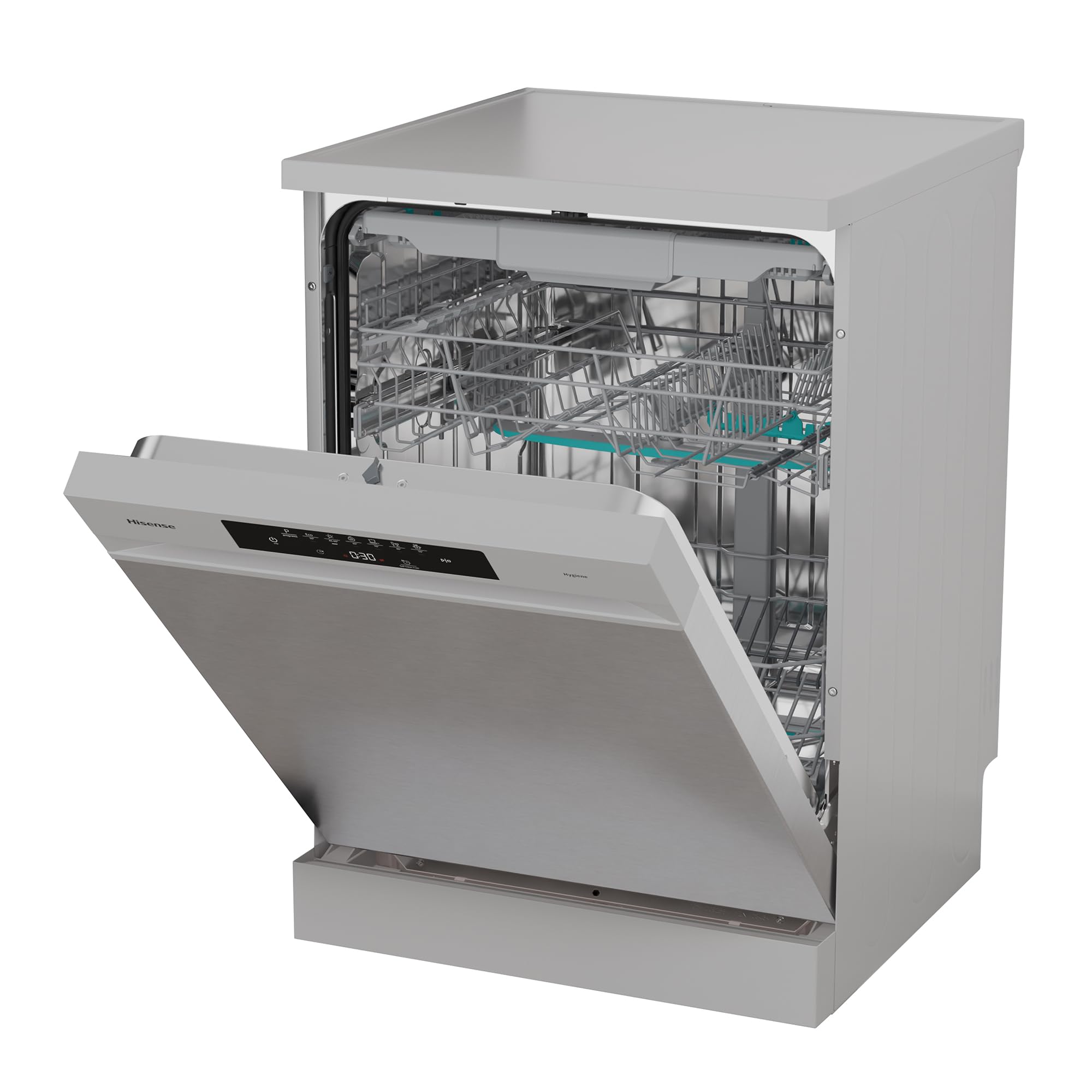 Hisense HS643B90X - Lavavajillas Clase B, 15 Servicios, Fondo 60cm, Secado Extra, Programa Automático, Tercera Bandeja, Programa Corto 1 hora, 15 Servicios, Aqua Protect System, Control Táctil, Inox