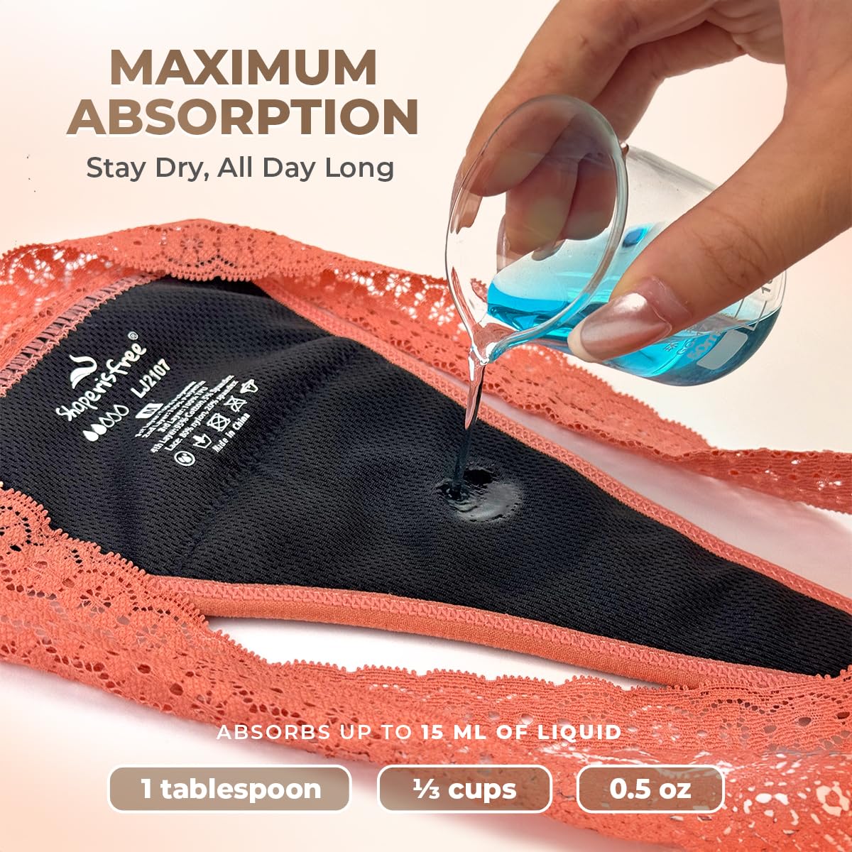 Braguita menstrual sexy para mujer, tanga de encaje a prueba de fugas, bikini absorbente de 4 capas, S